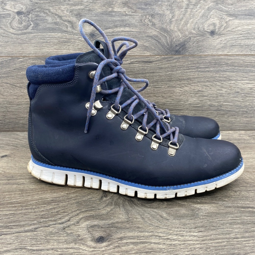 Cole Haan Zerogrand Hiker Boots Mens 9.5 Navy Blue Leather C31399 D-Ring